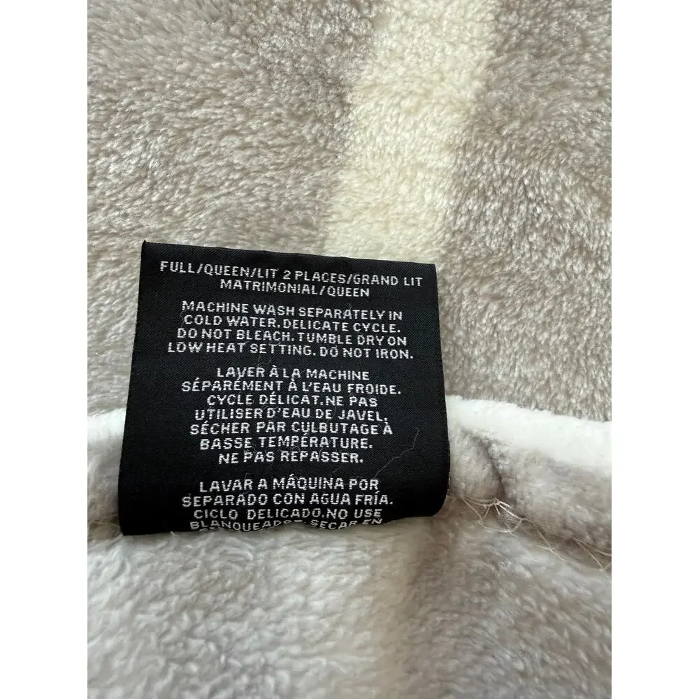 Lauren Ralph Lauren Full Queen Plush Micromink Blanket LRL Monogram Gray Stripe